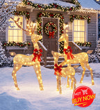 3-Piece 2D Lighted Christmas Deer Family Set - Large Outdoor Yard Reindeer Holiday