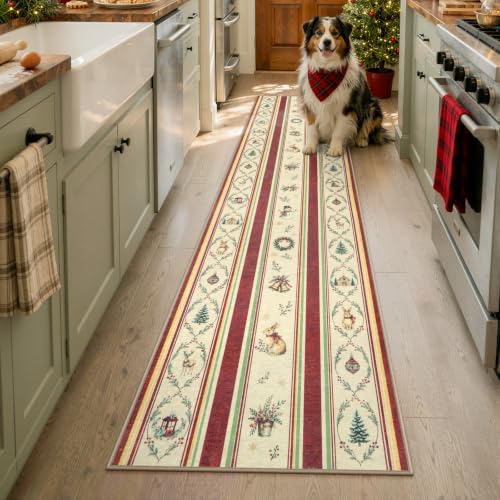 Christmas Kitchen Runner Rug, 2x6 Soft Christmas Bathroom Runner Rug