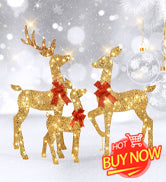 3-Piece 2D Lighted Christmas Deer Family Set - Large Outdoor Yard Reindeer Holiday