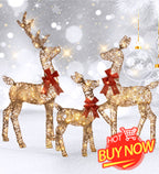 3-Piece 2D Lighted Christmas Deer Family Set - Large Outdoor Yard Reindeer Holiday