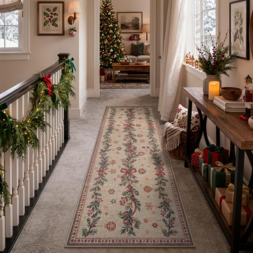 Christmas Kitchen Runner Rug, 2x6 Soft Christmas Bathroom Runner Rug