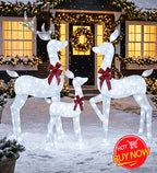 3-Piece 2D Lighted Christmas Deer Family Set - Large Outdoor Yard Reindeer Holiday