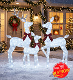 3-Piece 2D Lighted Christmas Deer Family Set - Large Outdoor Yard Reindeer Holiday