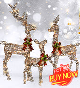 3-Piece 2D Lighted Christmas Deer Family Set - Large Outdoor Yard Reindeer Holiday