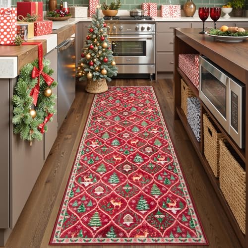 Christmas Kitchen Runner Rug, 2x6 Soft Christmas Bathroom Runner Rug