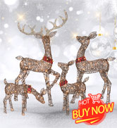 3-Piece 2D Lighted Christmas Deer Family Set - Large Outdoor Yard Reindeer Holiday