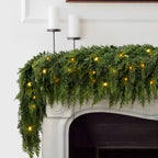 2Pcs 9FT Christmas Garland with Lights, Real Touch Cedar Garland Artificial Greenery Garland