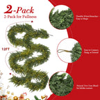 2Pcs 9FT Christmas Garland with Lights, Real Touch Cedar Garland Artificial Greenery Garland