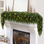 2Pcs 9FT Christmas Garland with Lights, Real Touch Cedar Garland Artificial Greenery Garland