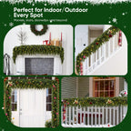 2Pcs 9FT Christmas Garland with Lights, Real Touch Cedar Garland Artificial Greenery Garland