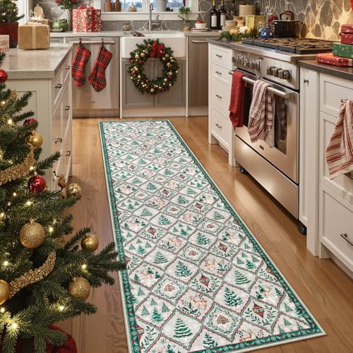 Christmas Kitchen Runner Rug, 2x6 Soft Christmas Bathroom Runner Rug