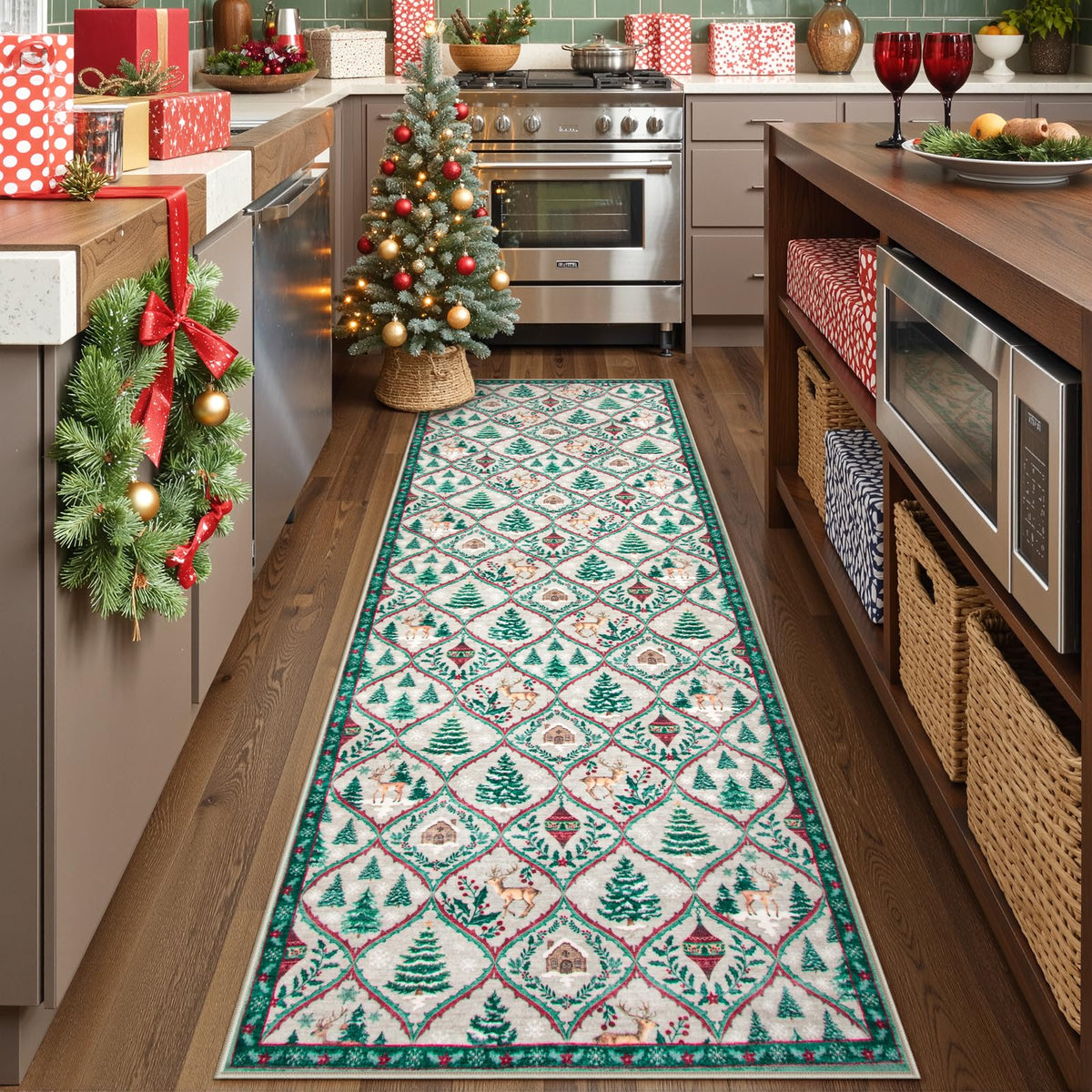 Christmas Kitchen Runner Rug, 2x6 Soft Christmas Bathroom Runner Rug