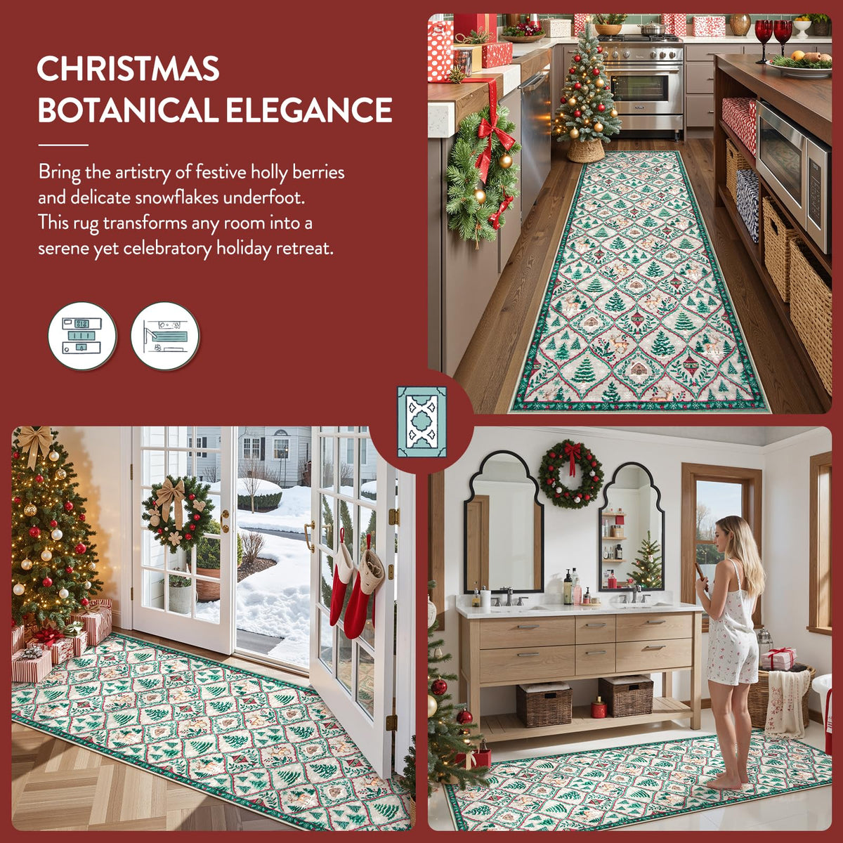 Christmas Kitchen Runner Rug, 2x6 Soft Christmas Bathroom Runner Rug