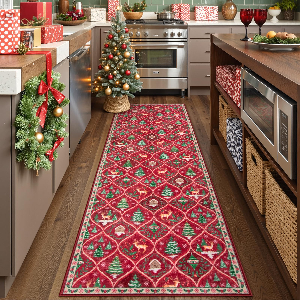 Christmas Kitchen Runner Rug, 2x6 Soft Christmas Bathroom Runner Rug