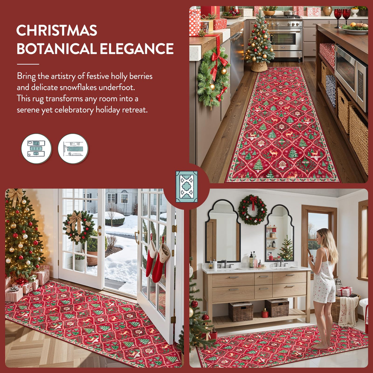 Christmas Kitchen Runner Rug, 2x6 Soft Christmas Bathroom Runner Rug