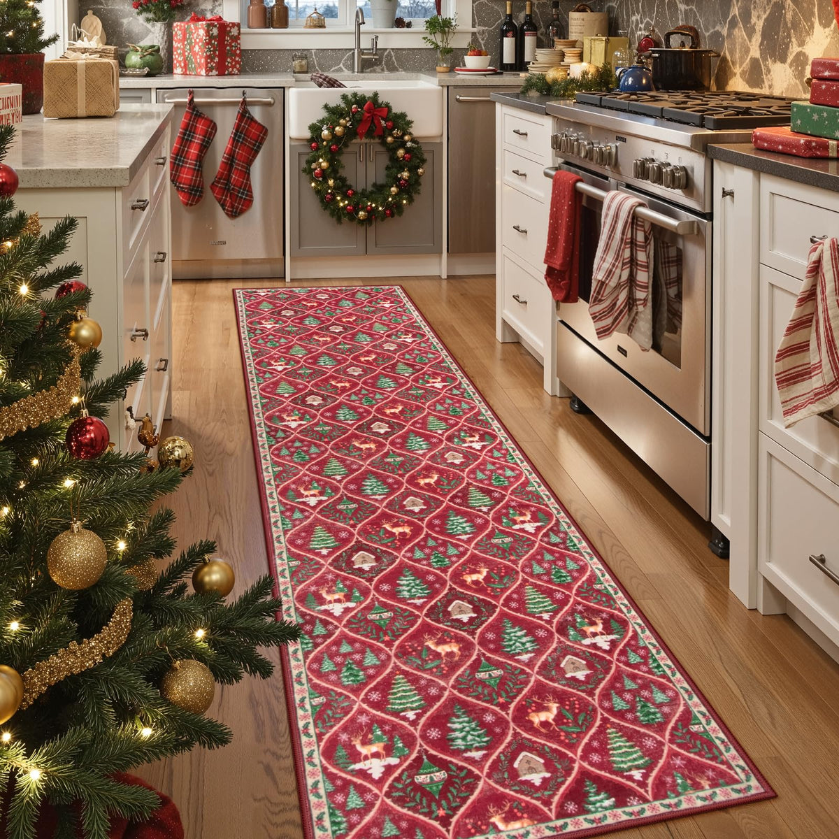 Christmas Kitchen Runner Rug, 2x6 Soft Christmas Bathroom Runner Rug