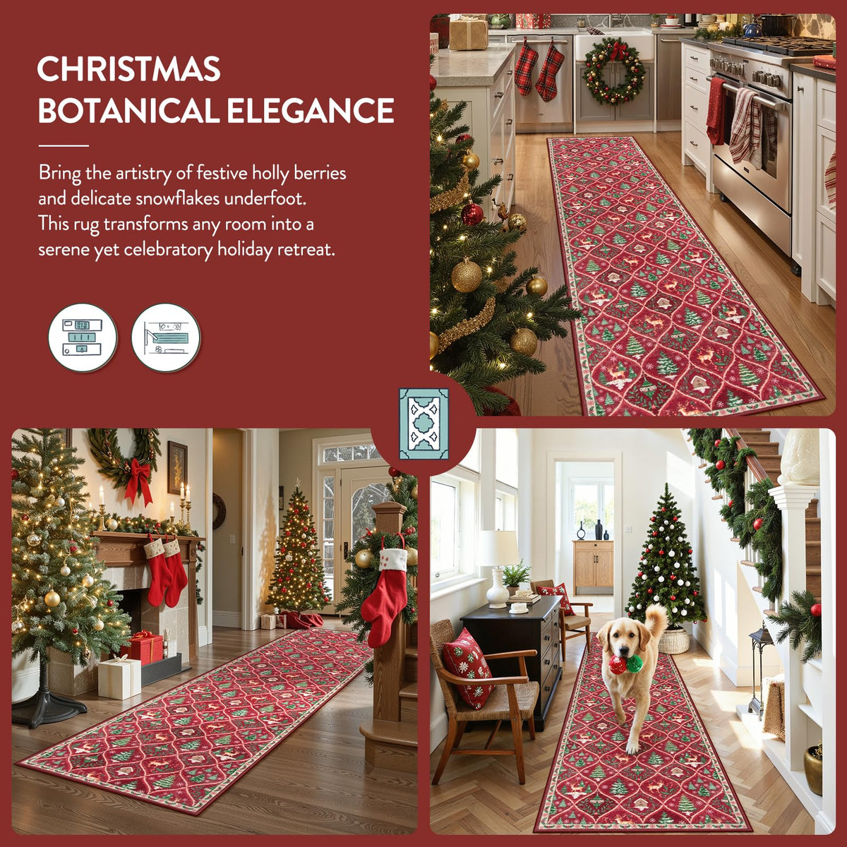 Christmas Kitchen Runner Rug, 2x6 Soft Christmas Bathroom Runner Rug