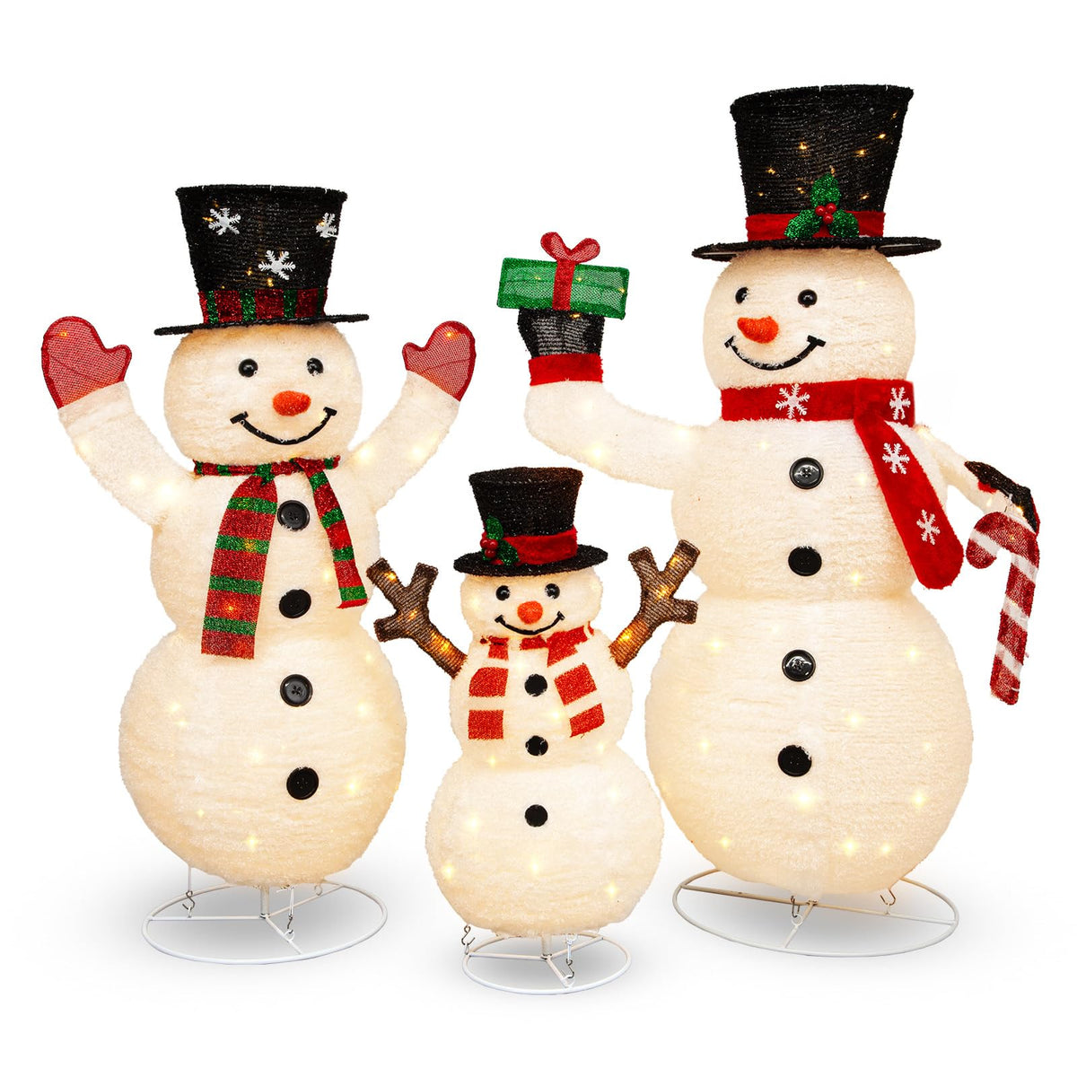 2 Pack 30" & 24" Pop-Up Iron Christmas Ornament Set, 230 Warm White LEDs with UL Transformer, 8 Light Functions & 18H Timer