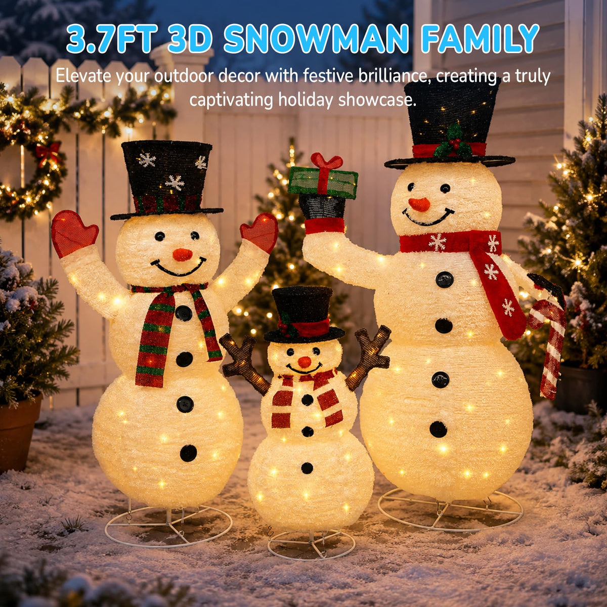 2 Pack 30" & 24" Pop-Up Iron Christmas Ornament Set, 230 Warm White LEDs with UL Transformer, 8 Light Functions & 18H Timer