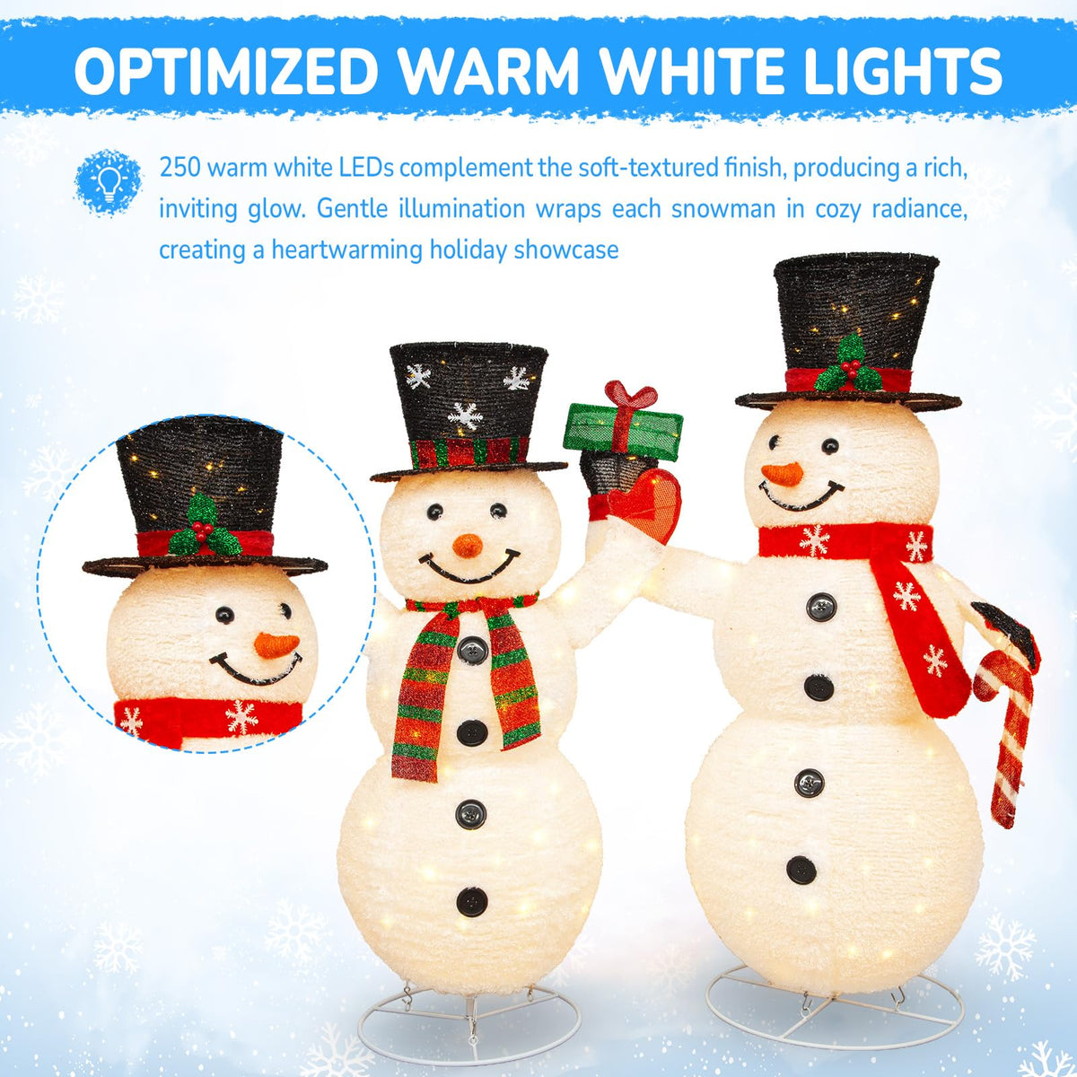 2 Pack 30" & 24" Pop-Up Iron Christmas Ornament Set, 230 Warm White LEDs with UL Transformer, 8 Light Functions & 18H Timer