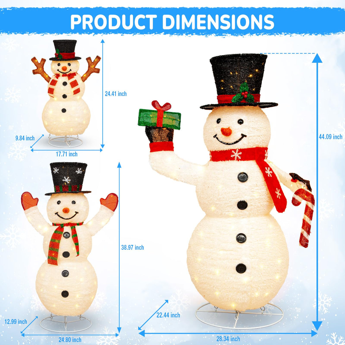 2 Pack 30" & 24" Pop-Up Iron Christmas Ornament Set, 230 Warm White LEDs with UL Transformer, 8 Light Functions & 18H Timer