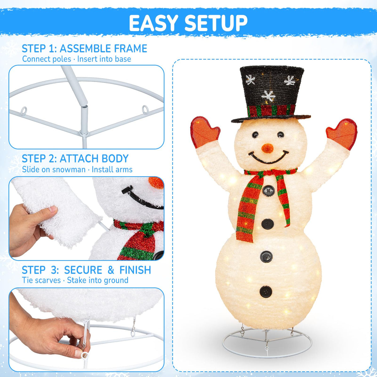 2 Pack 30" & 24" Pop-Up Iron Christmas Ornament Set, 230 Warm White LEDs with UL Transformer, 8 Light Functions & 18H Timer