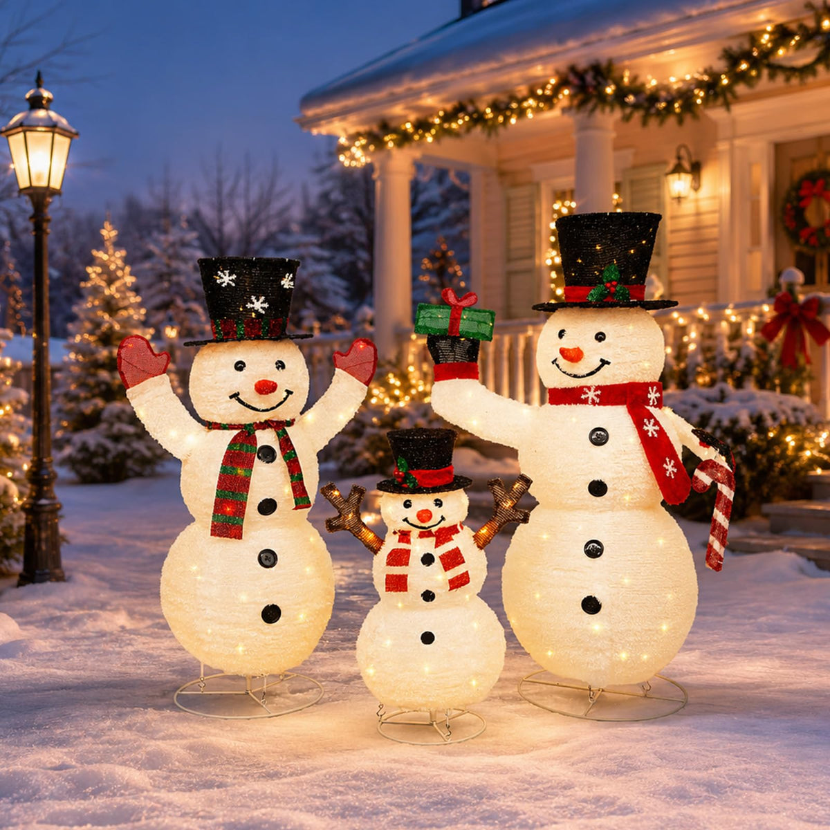 2 Pack 30" & 24" Pop-Up Iron Christmas Ornament Set, 230 Warm White LEDs with UL Transformer, 8 Light Functions & 18H Timer
