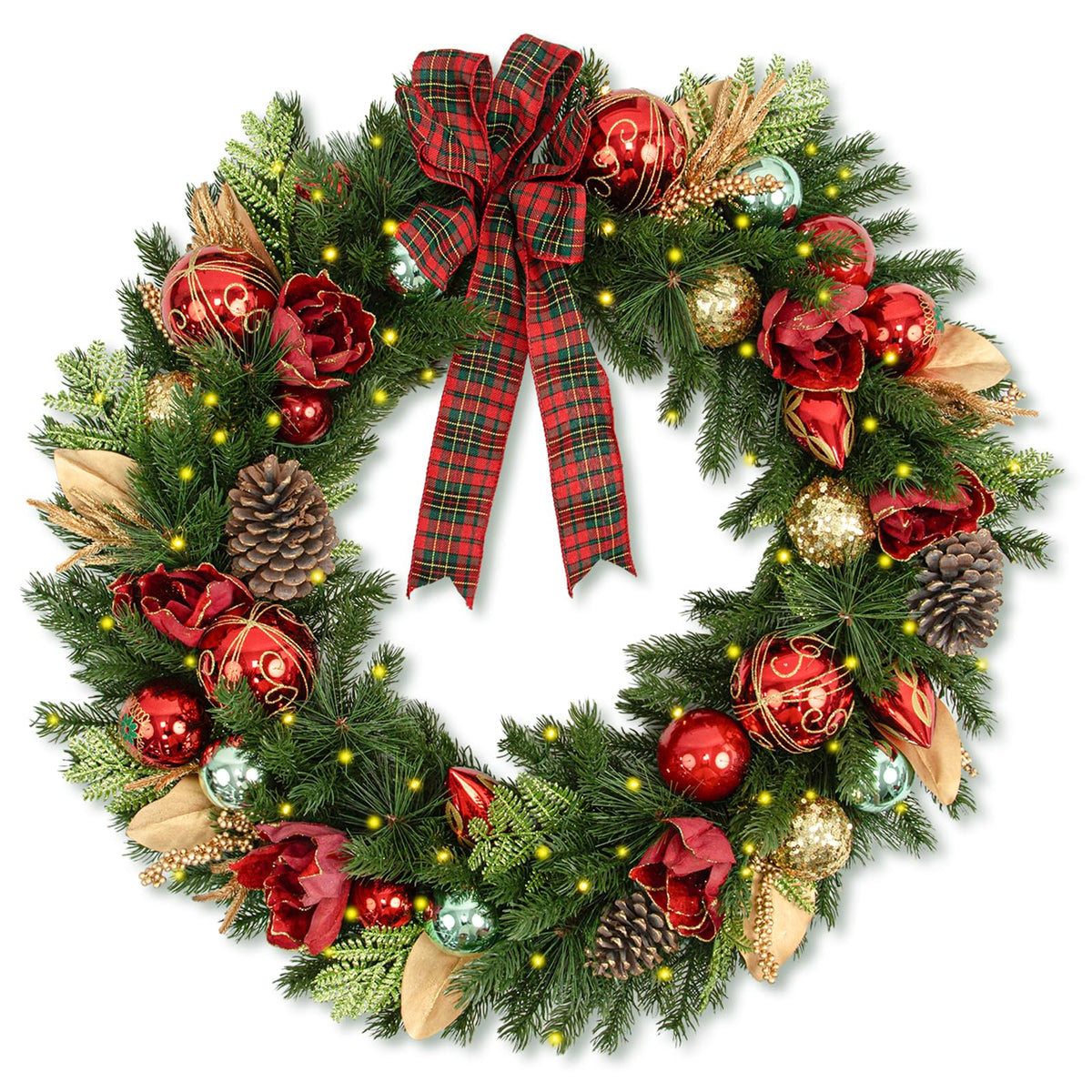 9 FT Pre-Lit Christmas Garland with 80 Warm White LED Lights and Timer, Battery Operated Artificial PE & PVC
