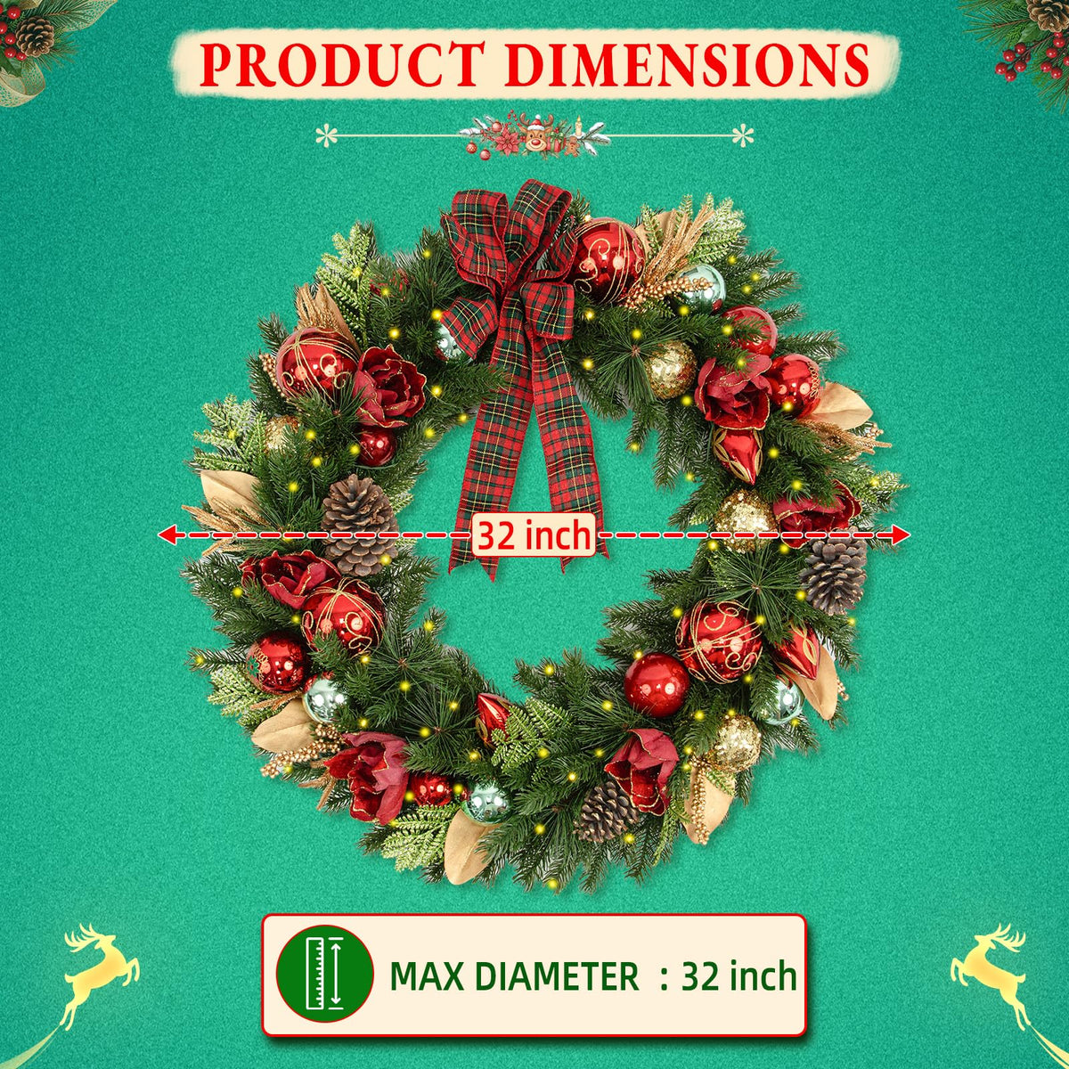 9 FT Pre-Lit Christmas Garland with 80 Warm White LED Lights and Timer, Battery Operated Artificial PE & PVC