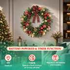 9 FT Pre-Lit Christmas Garland with 80 Warm White LED Lights and Timer, Battery Operated Artificial PE & PVC