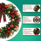9 FT Pre-Lit Christmas Garland with 80 Warm White LED Lights and Timer, Battery Operated Artificial PE & PVC