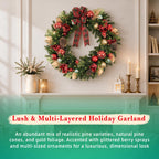 9 FT Pre-Lit Christmas Garland with 80 Warm White LED Lights and Timer, Battery Operated Artificial PE & PVC