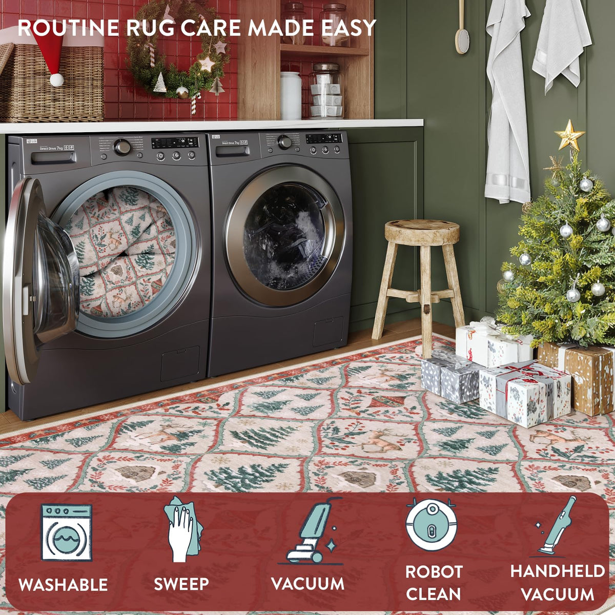 Christmas Kitchen Runner Rug, 2x6 Soft Christmas Bathroom Runner Rug