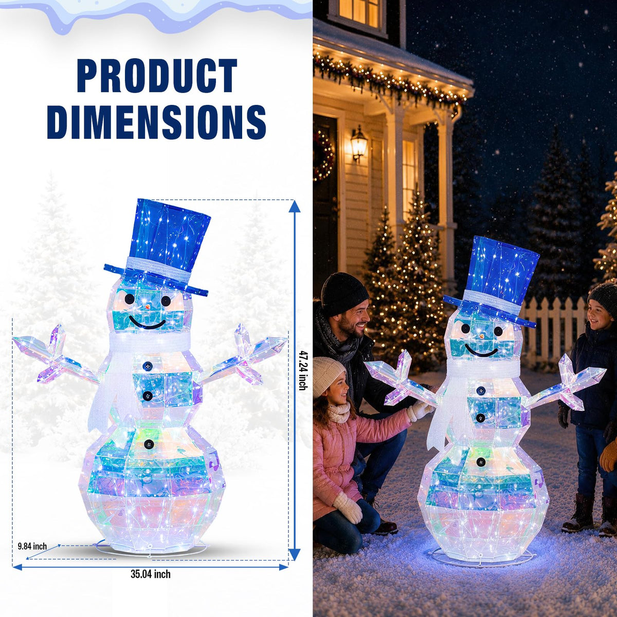 2 Pack 30" & 24" Pop-Up Iron Christmas Ornament Set, 230 Warm White LEDs with UL Transformer, 8 Light Functions & 18H Timer