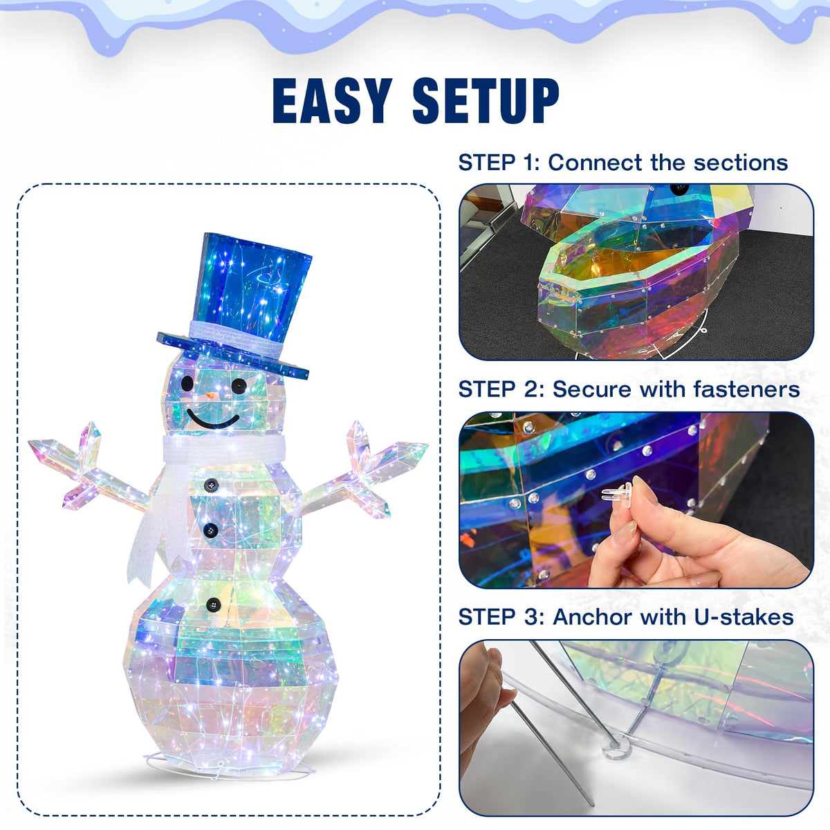 2 Pack 30" & 24" Pop-Up Iron Christmas Ornament Set, 230 Warm White LEDs with UL Transformer, 8 Light Functions & 18H Timer