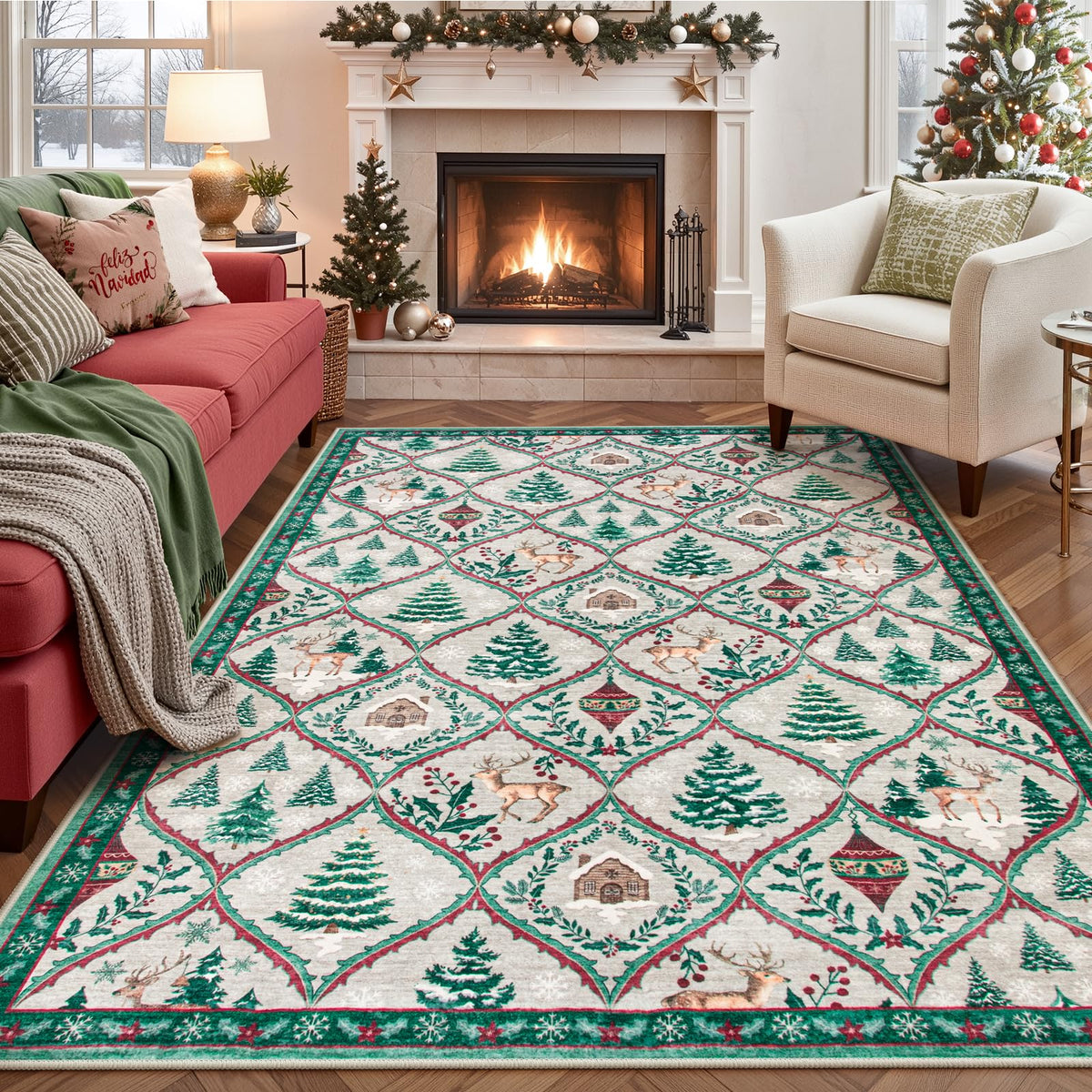 Christmas Kitchen Runner Rug, 2x6 Soft Christmas Bathroom Runner Rug