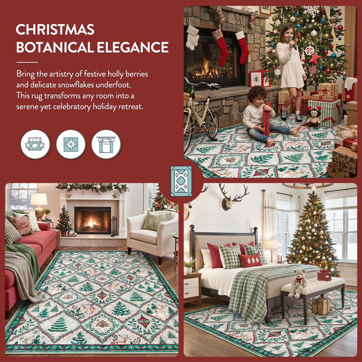 Christmas Kitchen Runner Rug, 2x6 Soft Christmas Bathroom Runner Rug