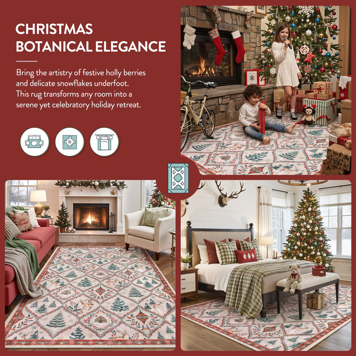 Christmas Kitchen Runner Rug, 2x6 Soft Christmas Bathroom Runner Rug