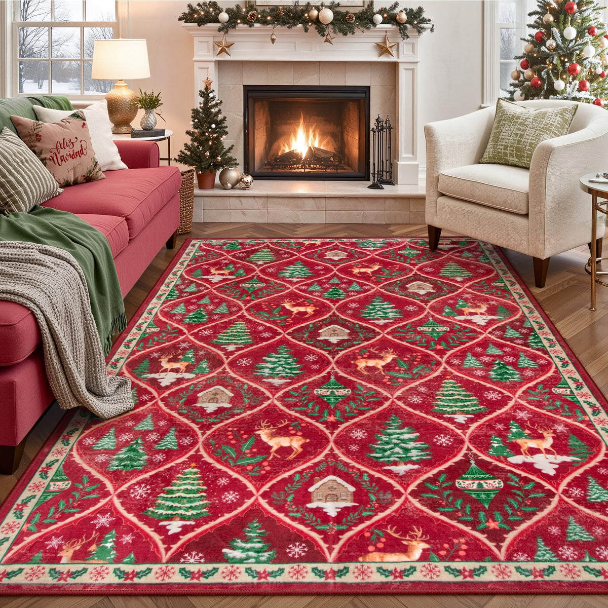 Christmas Kitchen Runner Rug, 2x6 Soft Christmas Bathroom Runner Rug