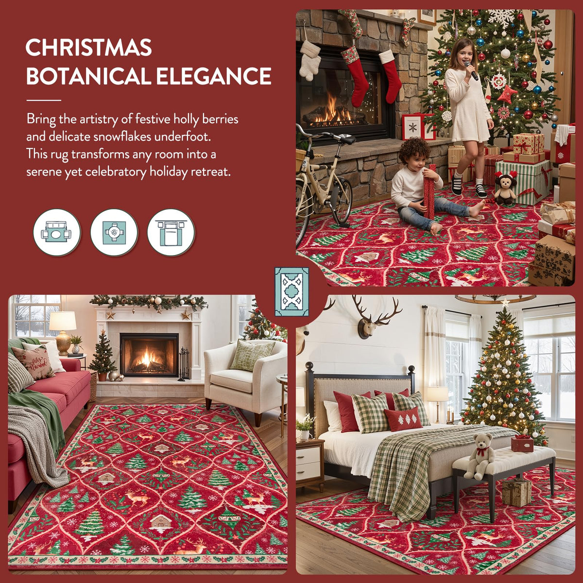 Christmas Kitchen Runner Rug, 2x6 Soft Christmas Bathroom Runner Rug