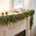2Pcs 9FT Christmas Garland with Lights, Real Touch Cedar Garland Artificial Greenery Garland
