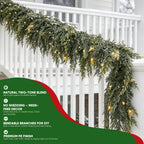 2Pcs 9FT Christmas Garland with Lights, Real Touch Cedar Garland Artificial Greenery Garland