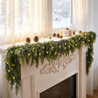 2Pcs 9FT Christmas Garland with Lights, Real Touch Cedar Garland Artificial Greenery Garland
