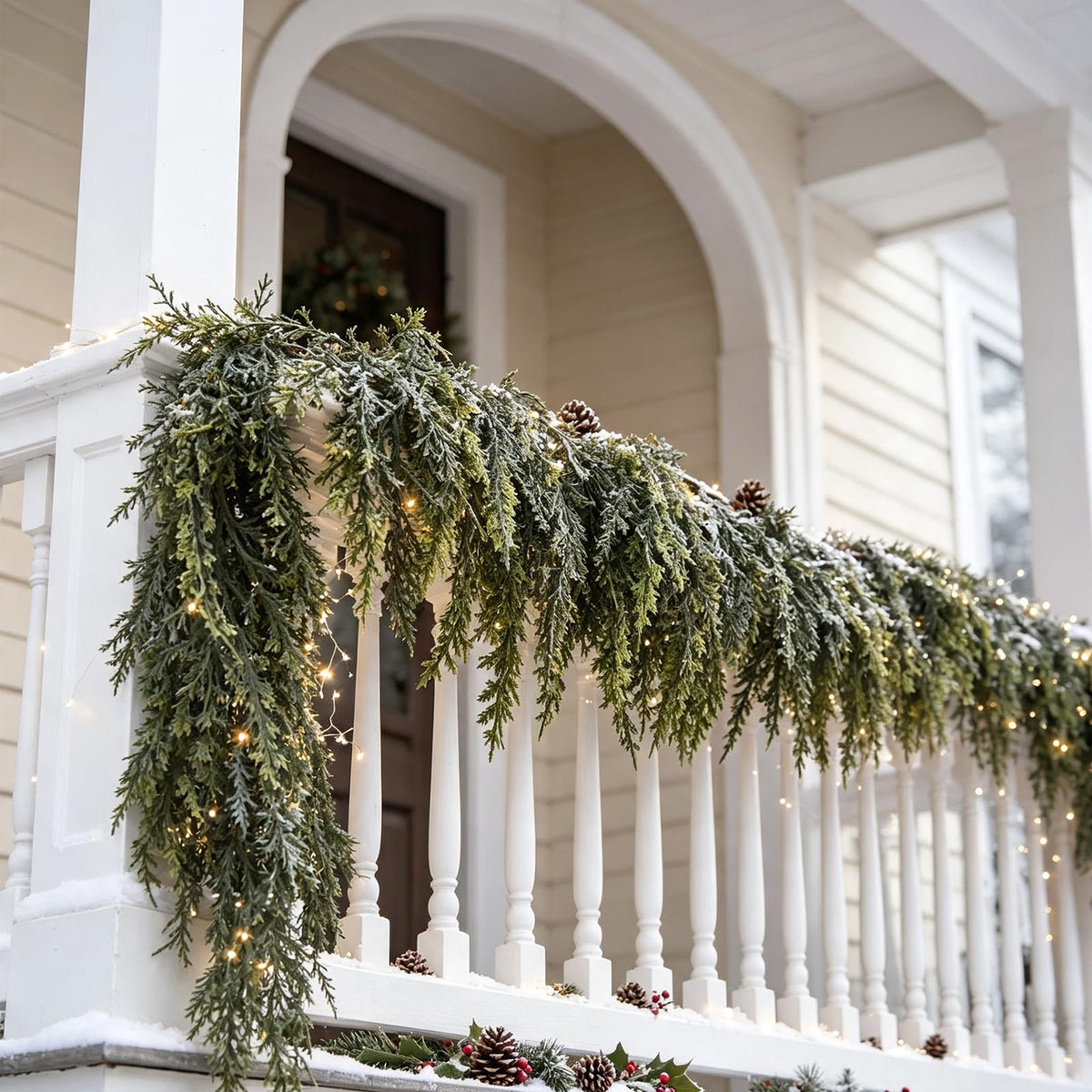 2Pcs 9FT Christmas Garland with Lights, Real Touch Cedar Garland Artificial Greenery Garland