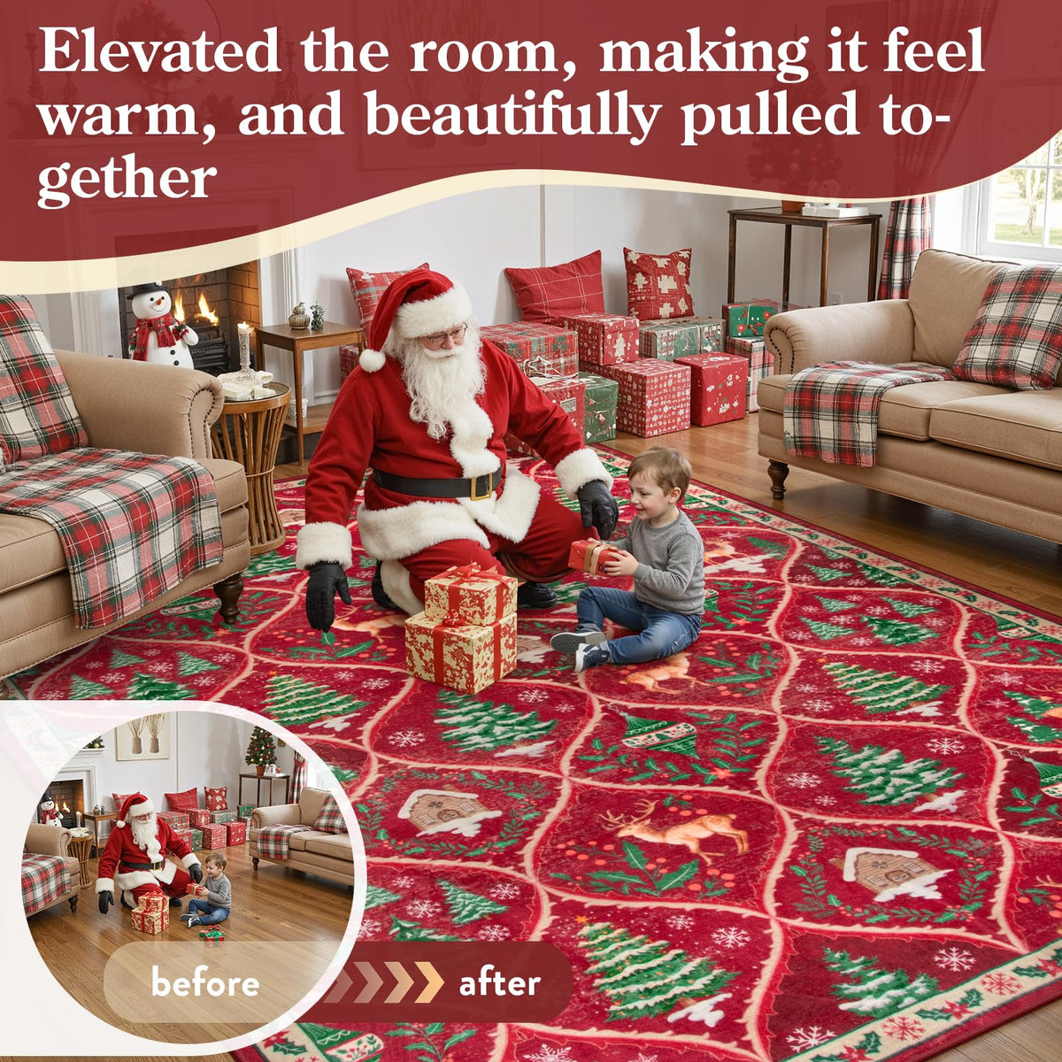 Christmas Kitchen Runner Rug, 2x6 Soft Christmas Bathroom Runner Rug