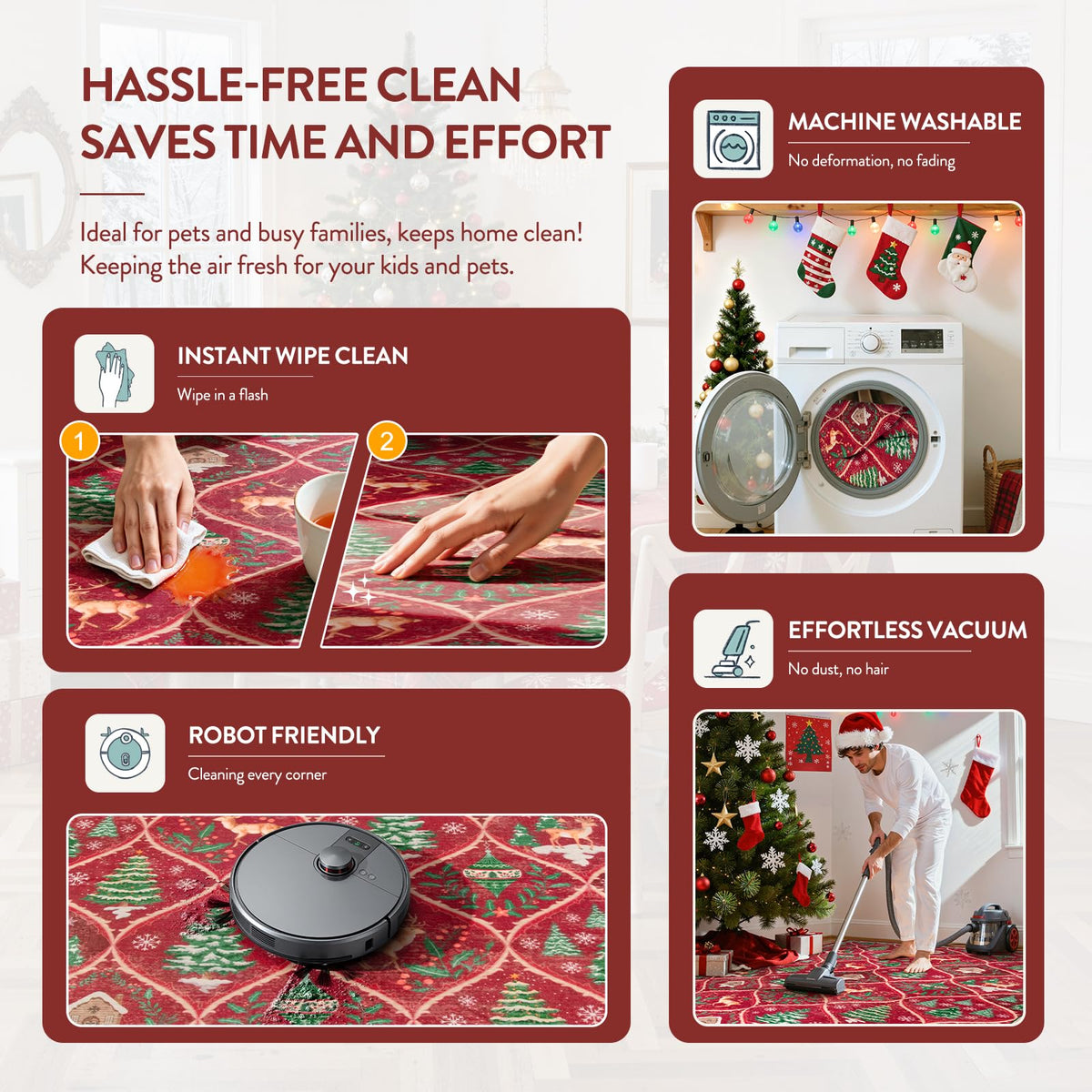 Christmas Kitchen Runner Rug, 2x6 Soft Christmas Bathroom Runner Rug