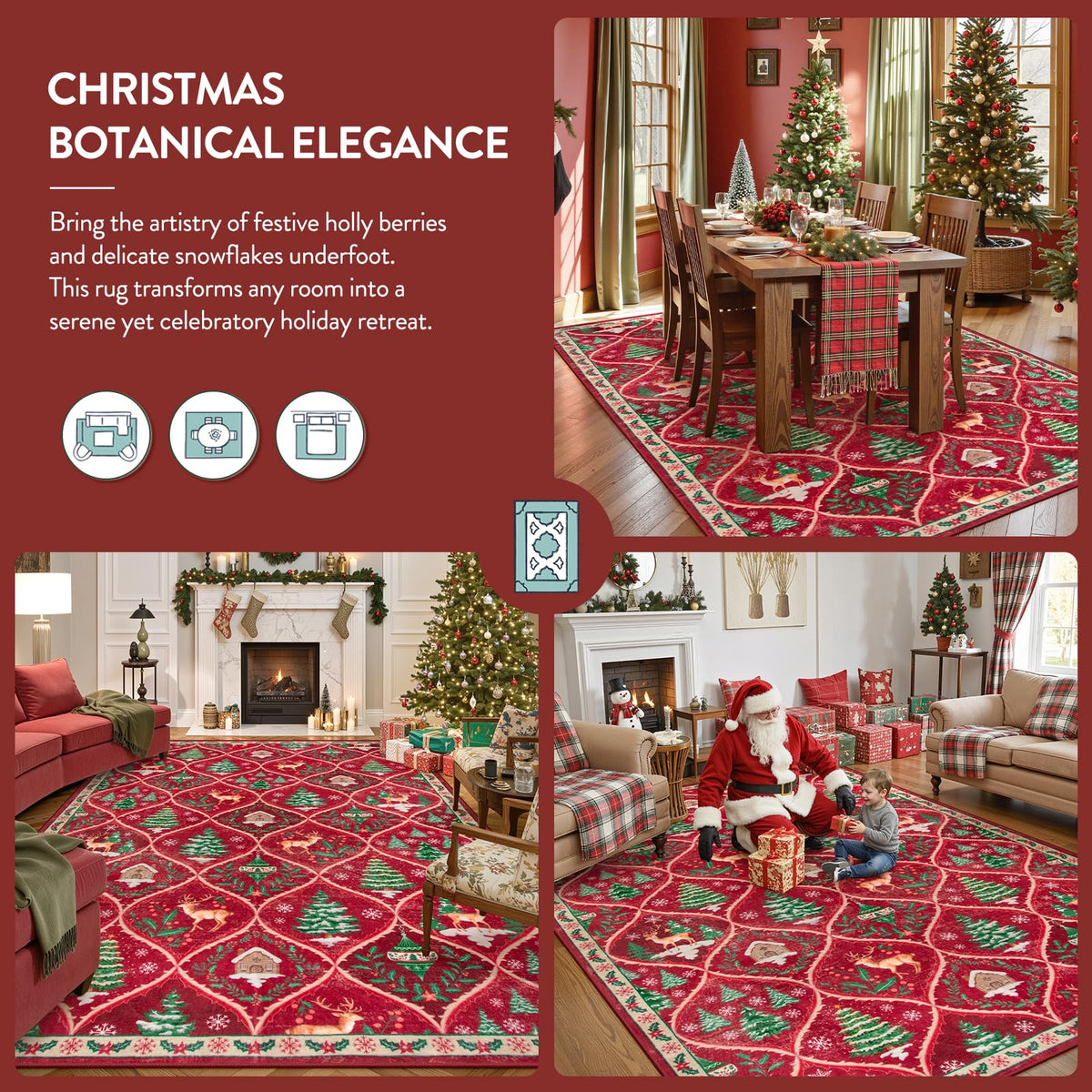 Christmas Kitchen Runner Rug, 2x6 Soft Christmas Bathroom Runner Rug