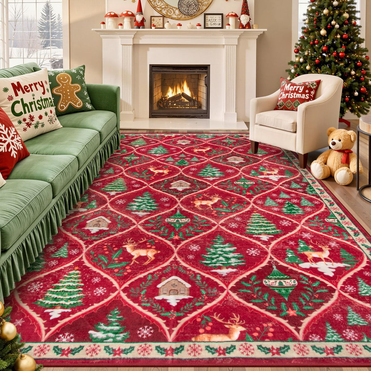 Christmas Kitchen Runner Rug, 2x6 Soft Christmas Bathroom Runner Rug