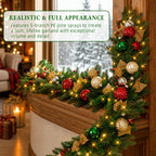 9 FT Pre-Lit Christmas Garland with 80 Warm White LED Lights and Timer, Battery Operated Artificial PE & PVC