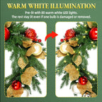 9 FT Pre-Lit Christmas Garland with 80 Warm White LED Lights and Timer, Battery Operated Artificial PE & PVC
